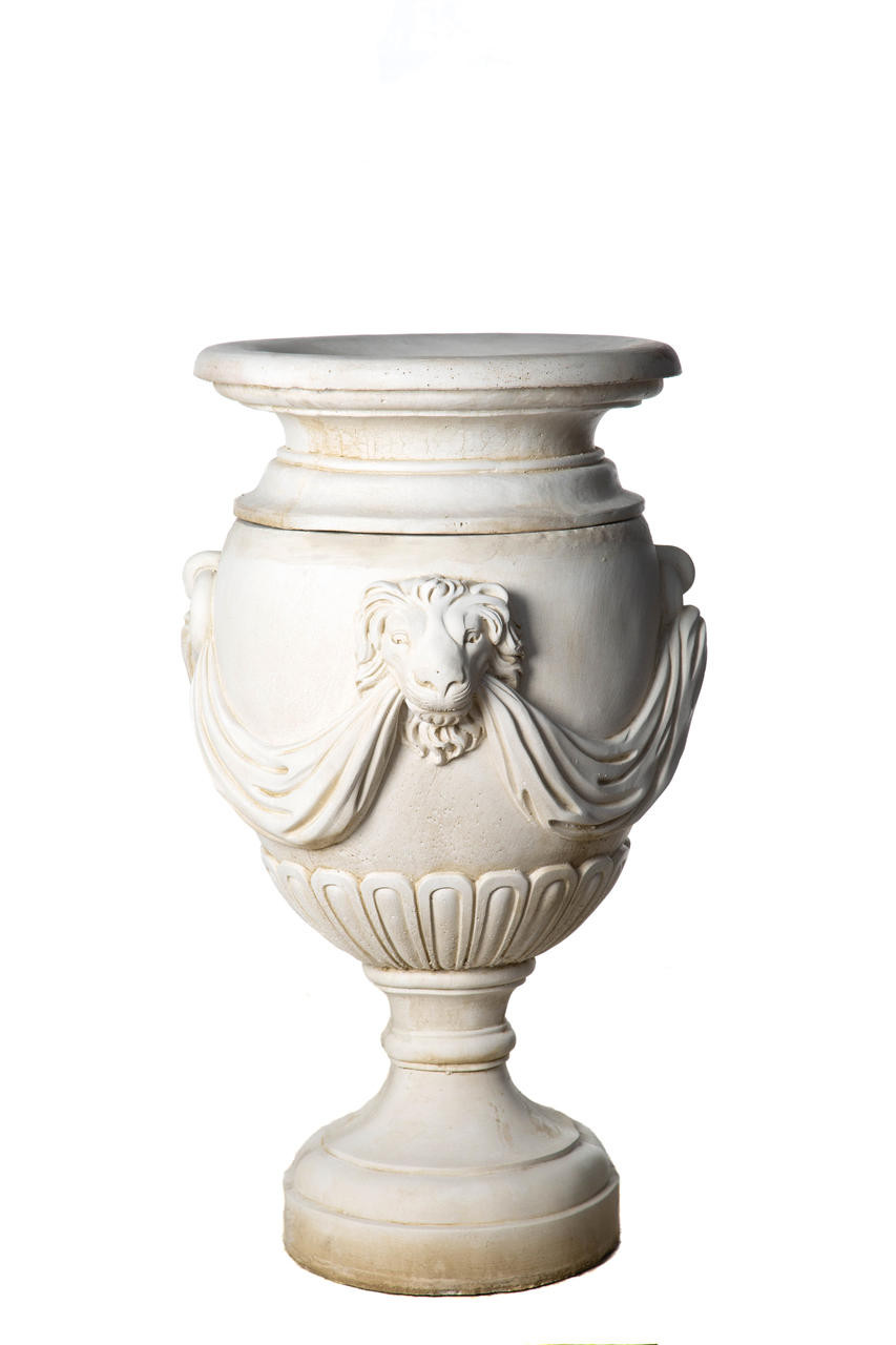 A Pair Of Extremely Large Draped Lion Head Garden Urns Extremely Large Antique Style Pot With Swag - Image 3 of 4