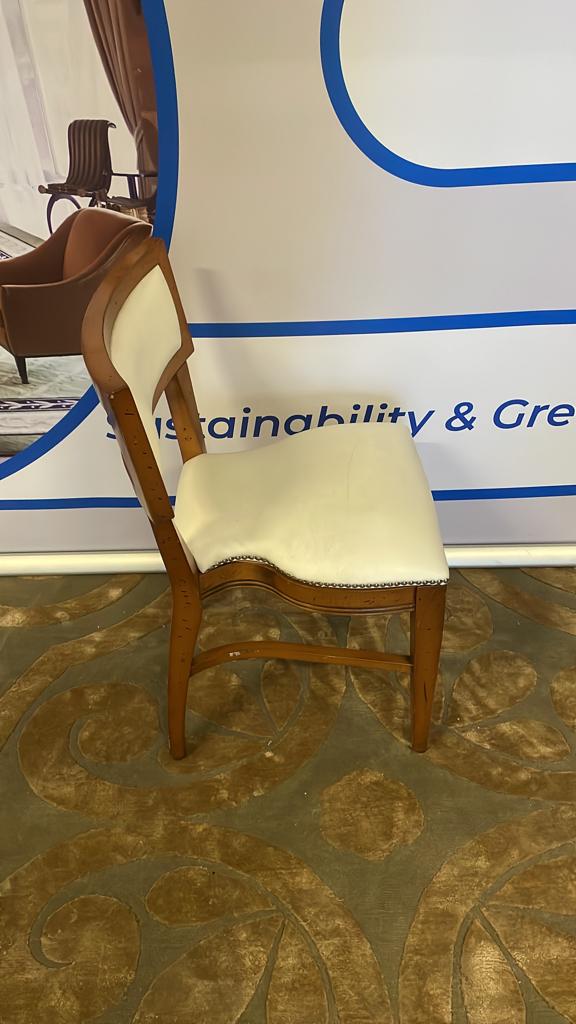 A walnut framed side chair with a cream upholstered back rest and shaped seat pad featuring stud pin - Image 2 of 2