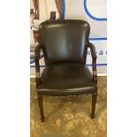 A leather dark grey library desk armchair upholstered in fine leather with stud pin detail to