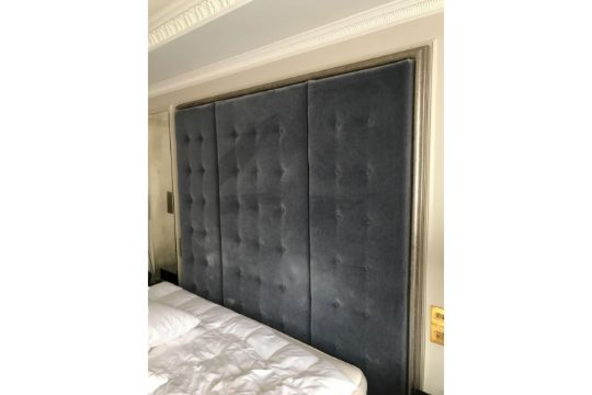 Headboard Handcrafted With Nail Trim And Capitonne Padded Headboard Woven blue velvet Upholstery 200