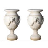 A Pair Of Extremely Large Draped Lion Head Garden Urns Extremely Large Antique Style Pot With Swag