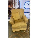 Yellow arm chair with skirt (missing coaster) 60 (P) x 70 (W) x 92 (H)