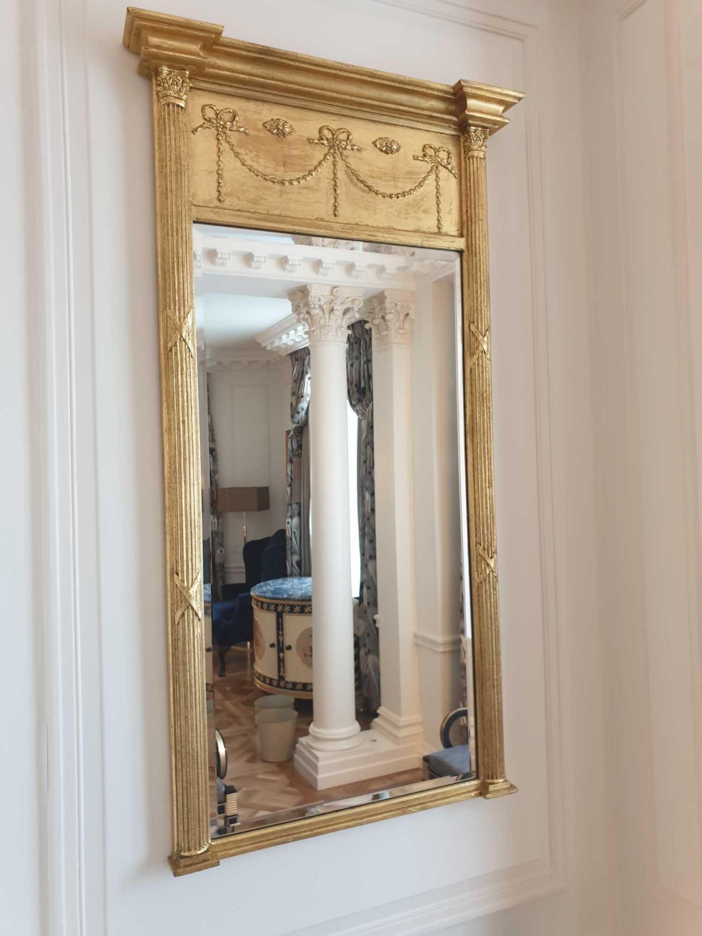 A Regency Style Giltwood Pier Mirror Flanked By Spirally-Turned Half Pilasters The Frieze With