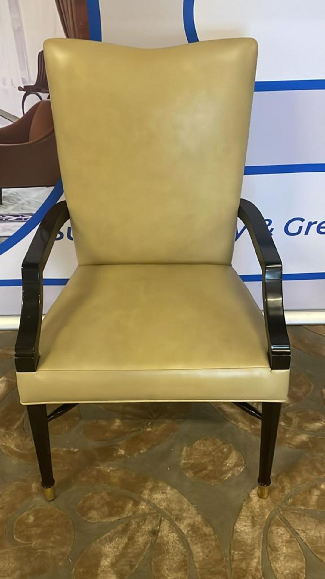 Cream Leather Dining Arm Chair with High Back 44 (P) x 60 (W) x 100 (H)