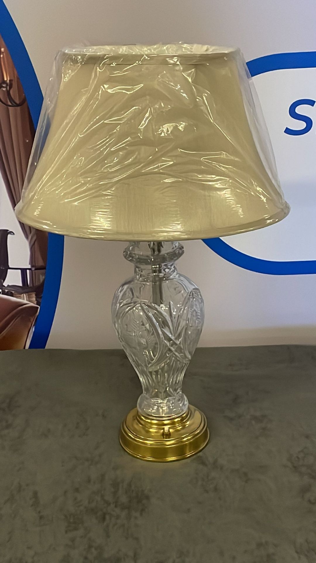 Cut Glass Crystal Urn Table Lamp brass Base complete with shade 60cm Tall