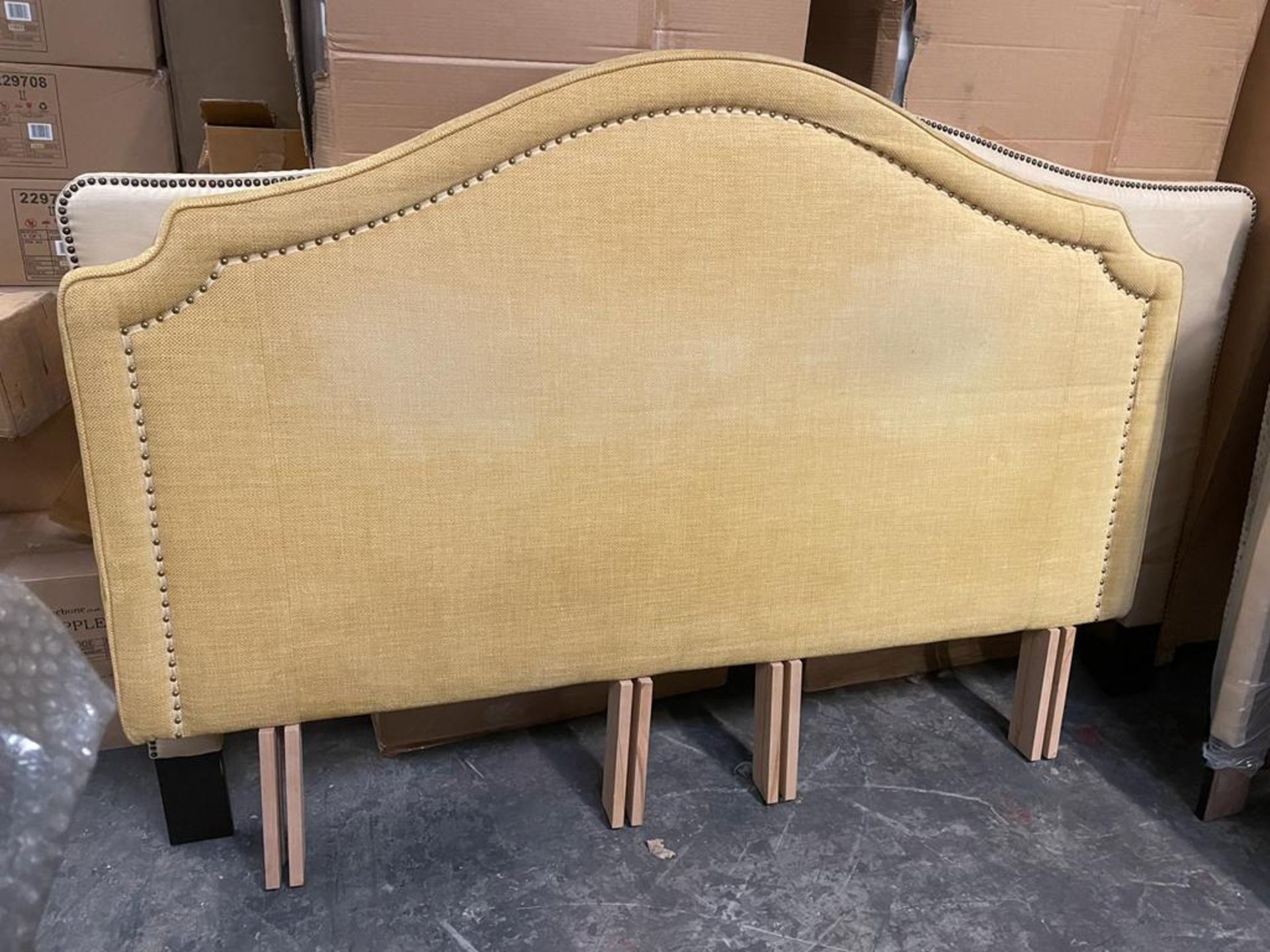 Headboard Handcrafted With Nail Trim And Padded yellow Woven UpholsteryÃ‚  192 (L) x 136 (H)