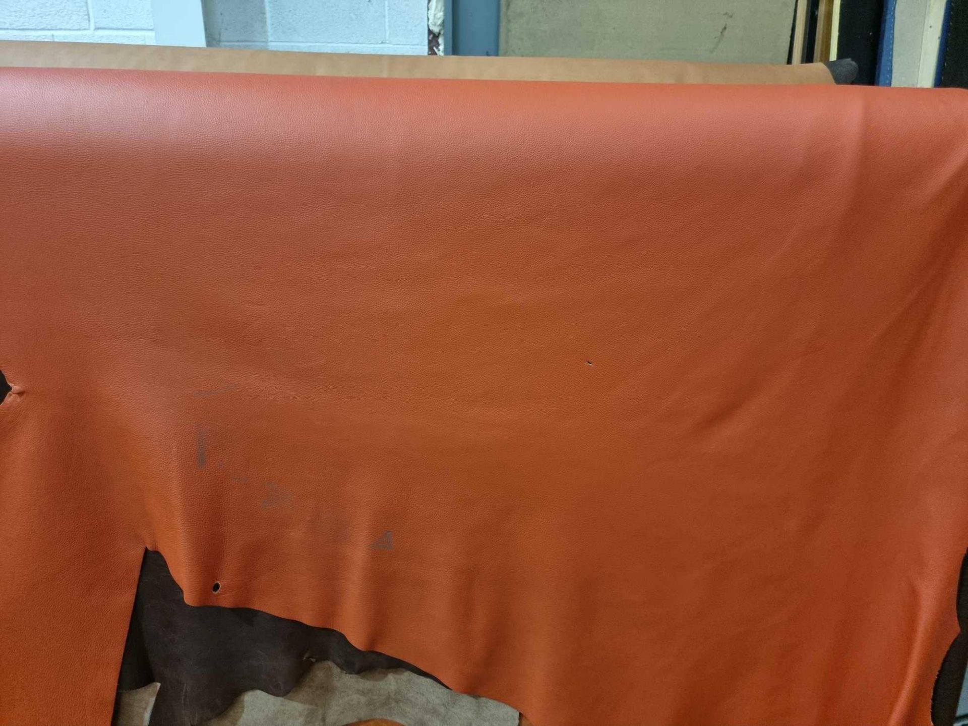 Prescott Red Orange Leather Hide approximately 2.31mÂ² 2.1 x 1.1cm ( Hide No,154)
