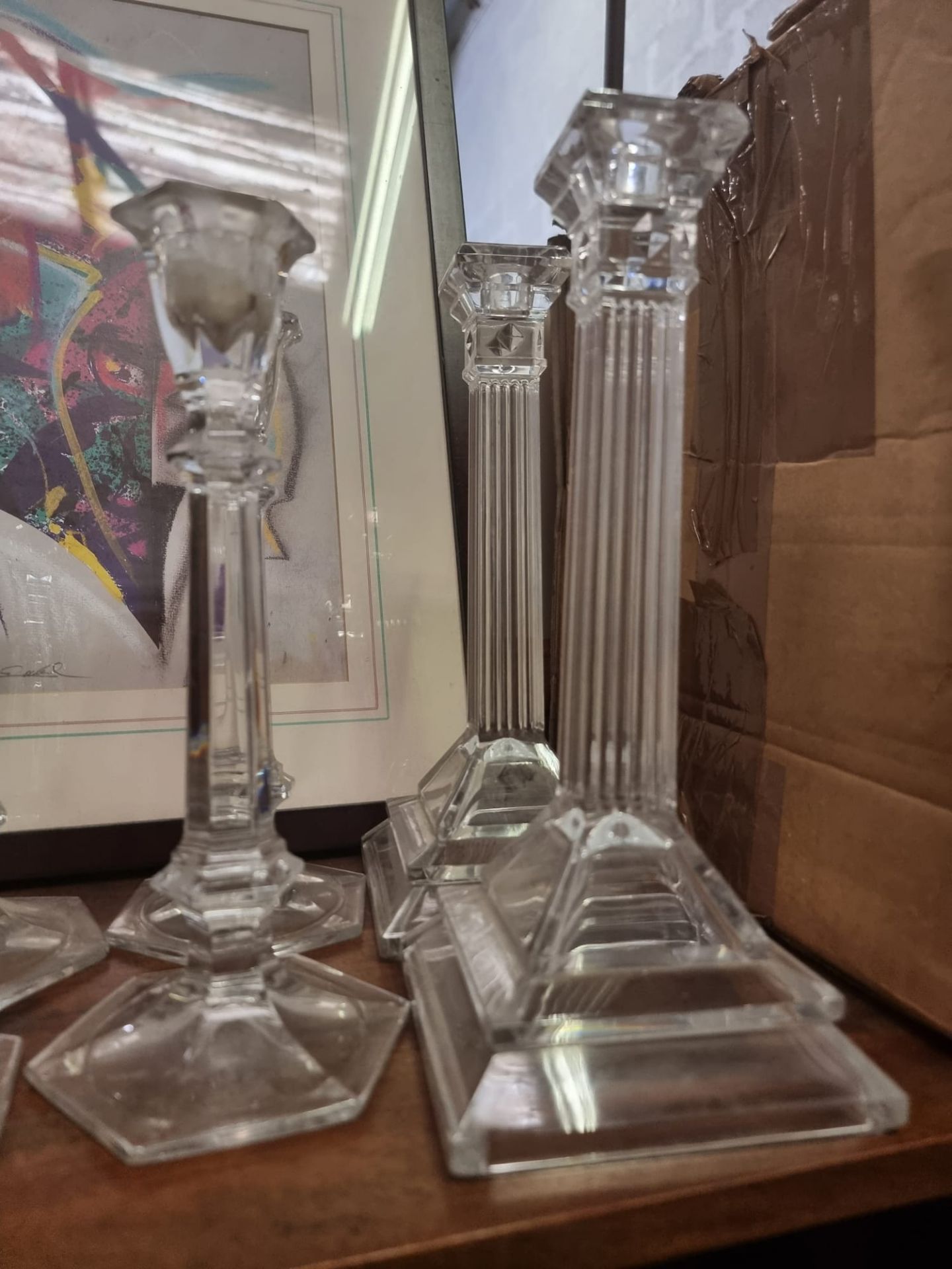 A set of 6 x Poltar Crystal 24% Pbo candlesticks 4 are 9” round base and 2 are 10”  square elegant - Bild 3 aus 3