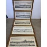 A set of 5 x gold wood framed panoramic views of London prints in frame comprising of 3 x BUCK (