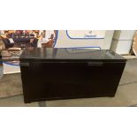 A solid wood Black three door Sideboard with polished black onyx top 105 x 55 x 80cm