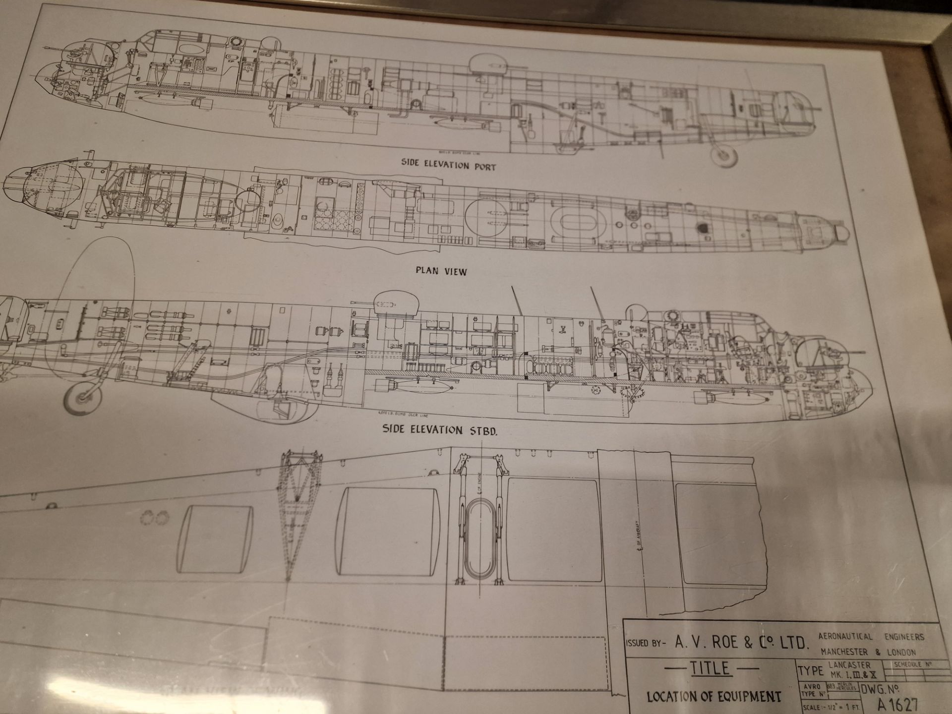 Framed Wall Art Drawing By A.V. Roe And Co Ltd Title Location Of Equipment Type Lancaster Mk I-II -V - Image 3 of 7