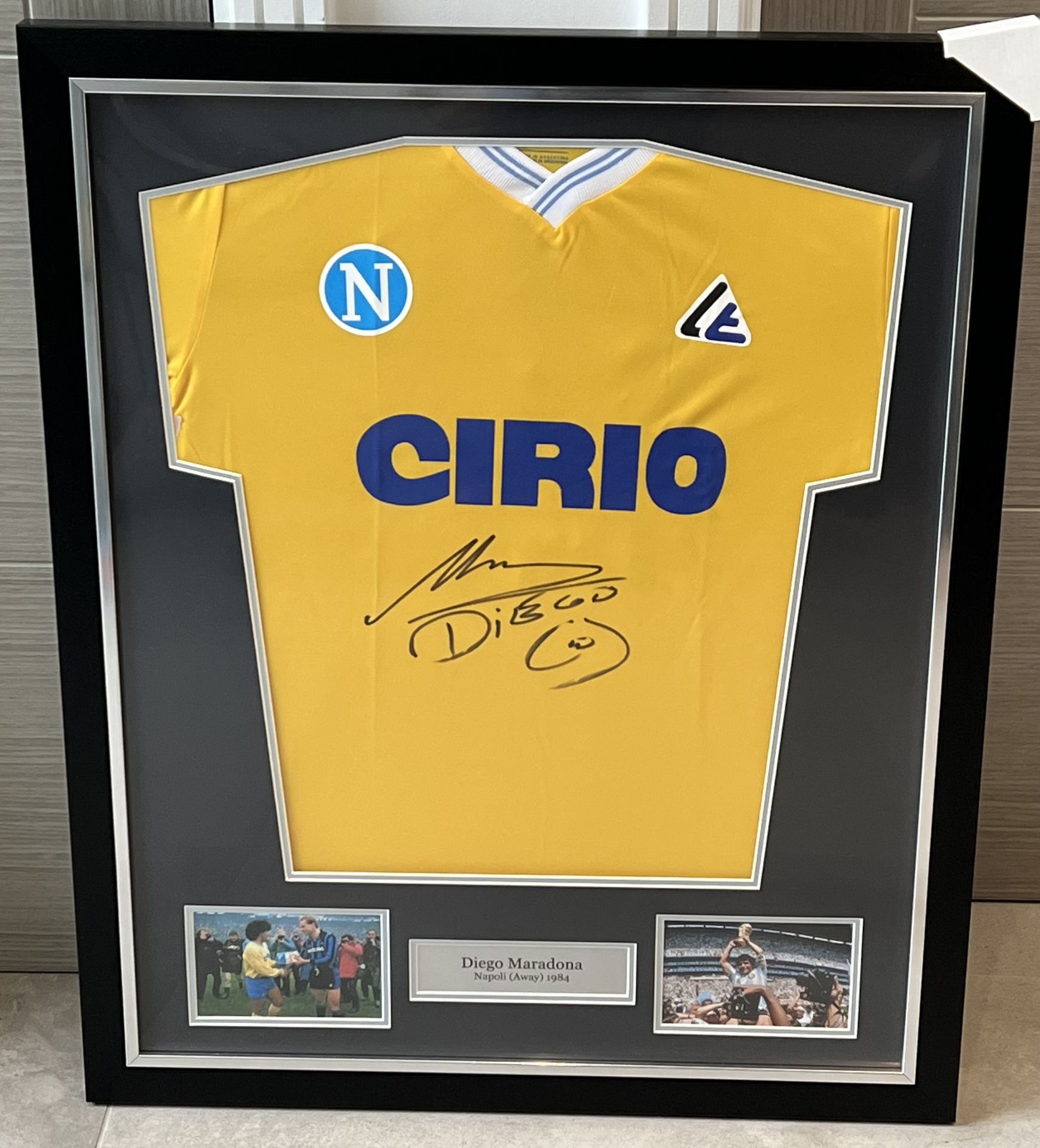 Hand signed Napoli 1984 yellow football shirt by Diego Maradona presented within a stunning black - Image 8 of 21