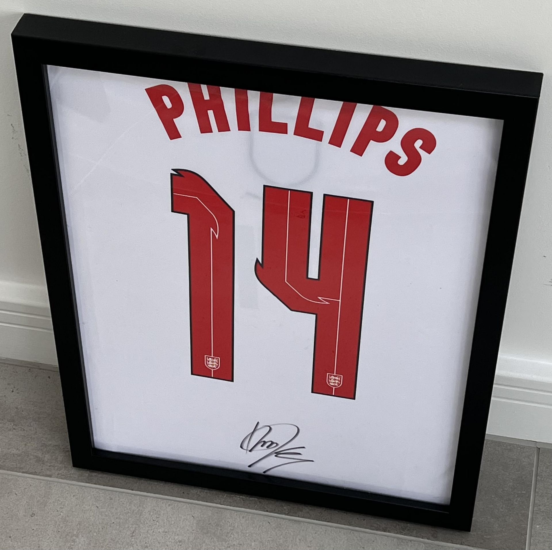 Authentic Kalvin Phillips hand signed England football shirt presentation. The shirt is displayed in - Image 3 of 5