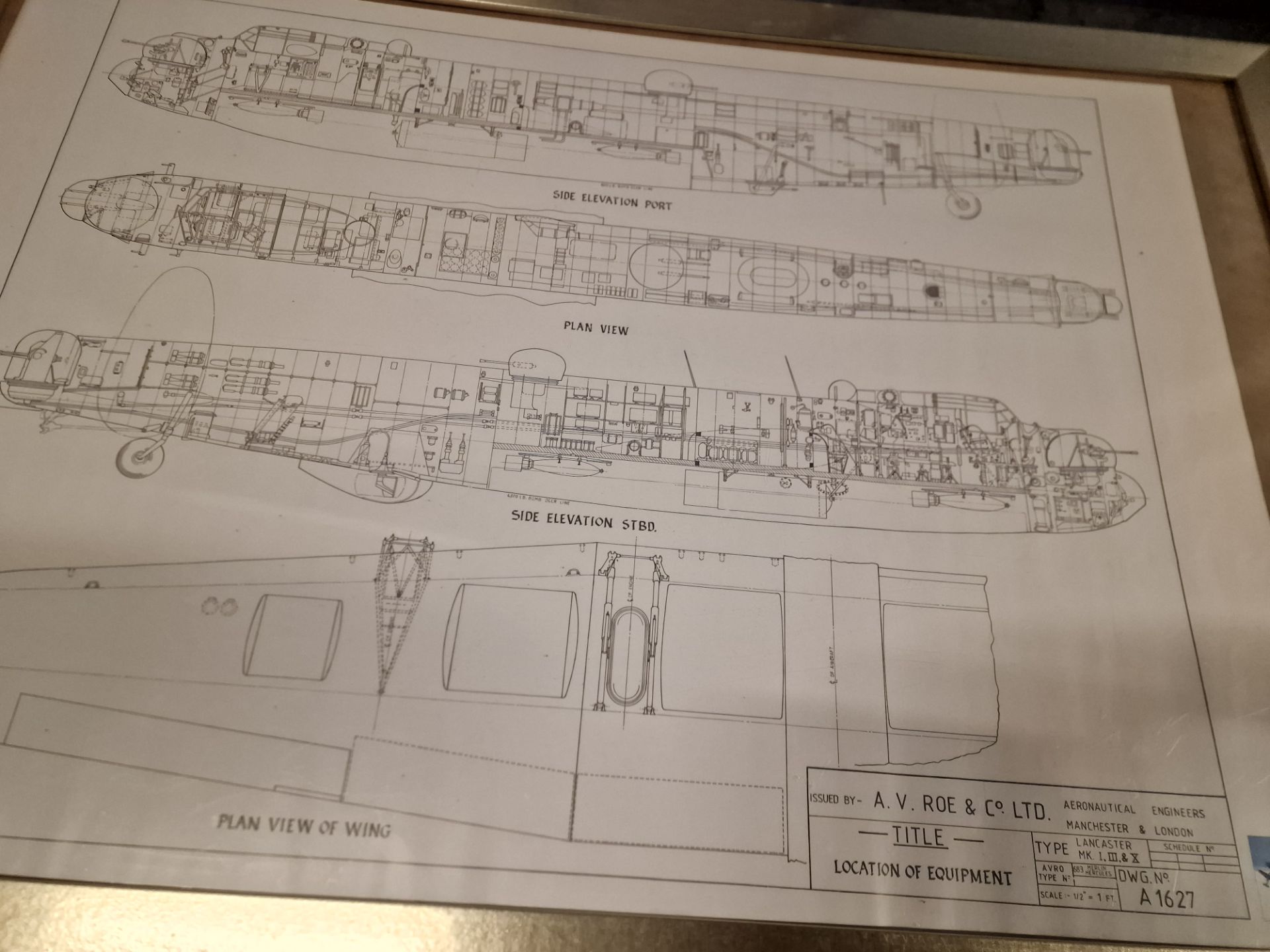 Framed Wall Art Drawing By A.V. Roe And Co Ltd Title Location Of Equipment Type Lancaster Mk I-II -V - Image 2 of 7