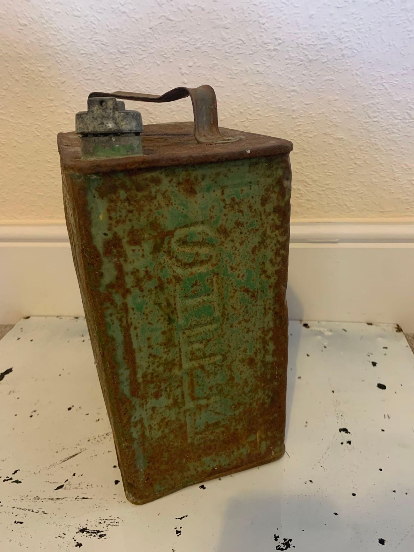 Shell Motor Spirit Metal Petrol Can. With Esso Lid In Original Colours With Significant Rusting