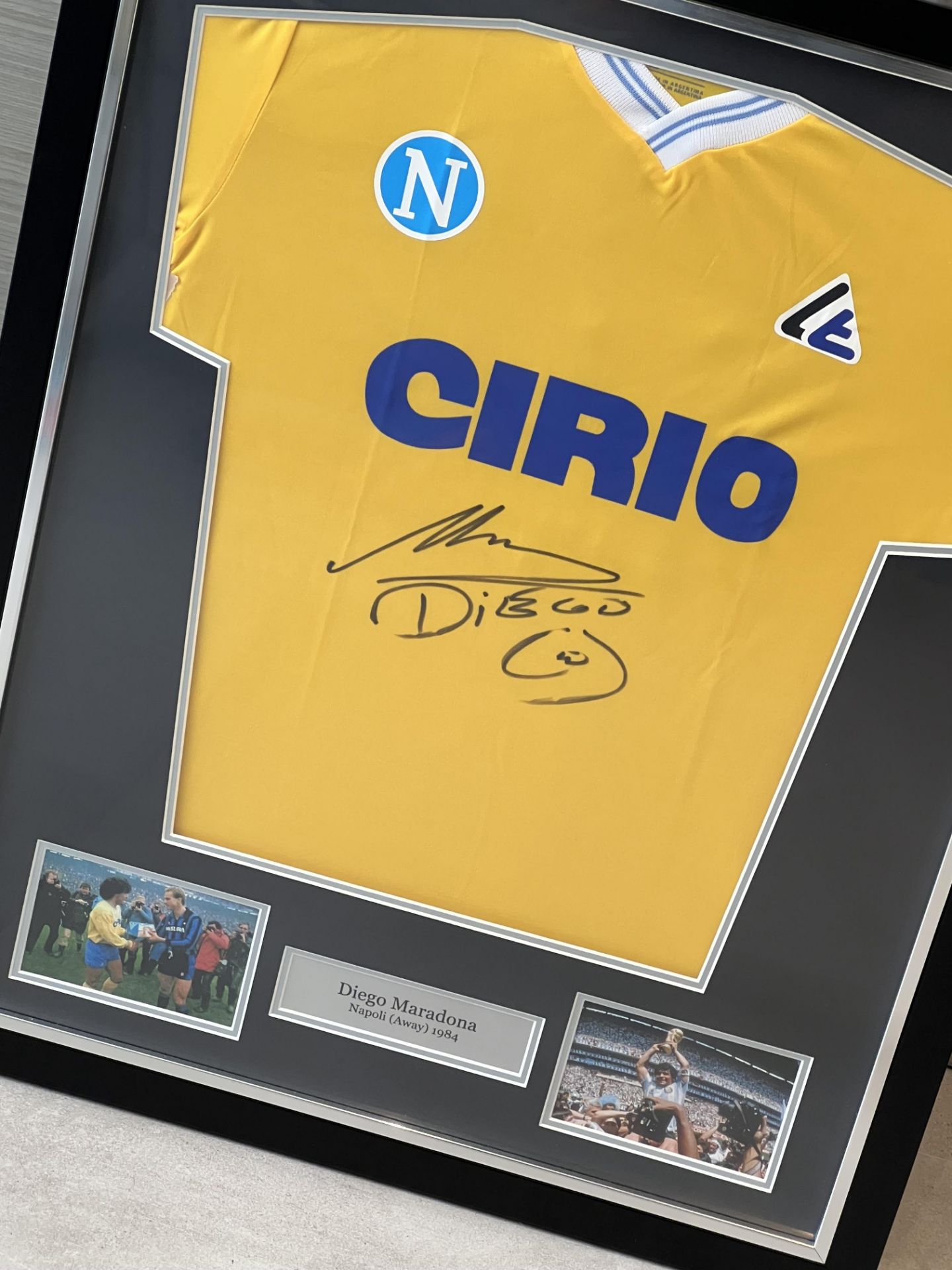 Hand signed Napoli 1984 yellow football shirt by Diego Maradona presented within a stunning black - Image 5 of 21