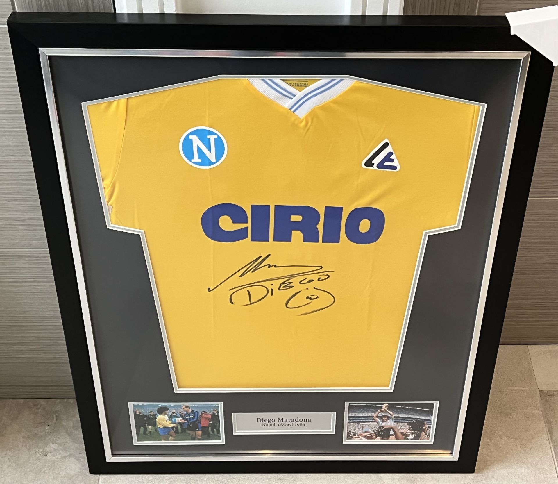 Hand signed Napoli 1984 yellow football shirt by Diego Maradona presented within a stunning black - Image 17 of 21