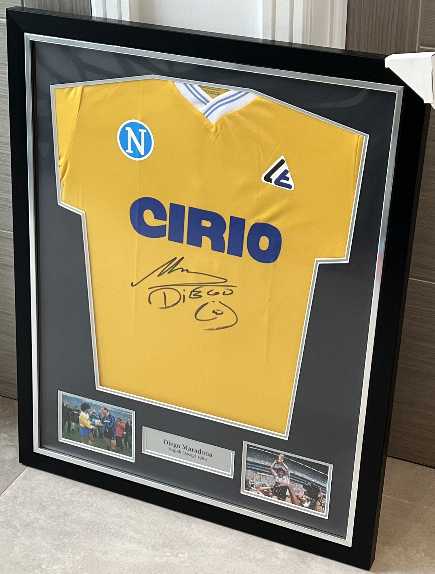 Hand signed Napoli 1984 yellow football shirt by Diego Maradona presented within a stunning black - Image 4 of 21