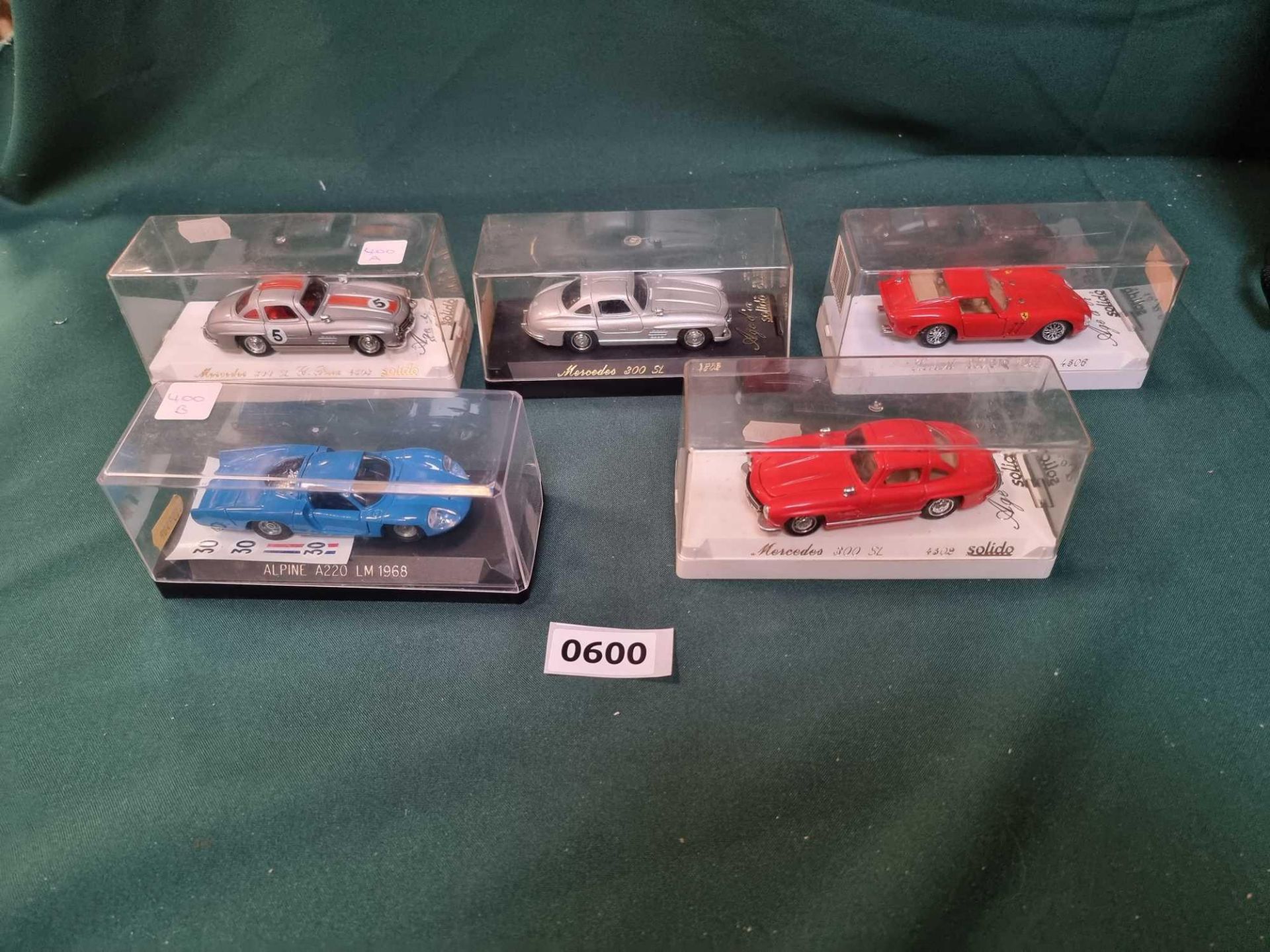 5 X Solido 1/43 Scale Various Diecast Models In Acrylic Cases