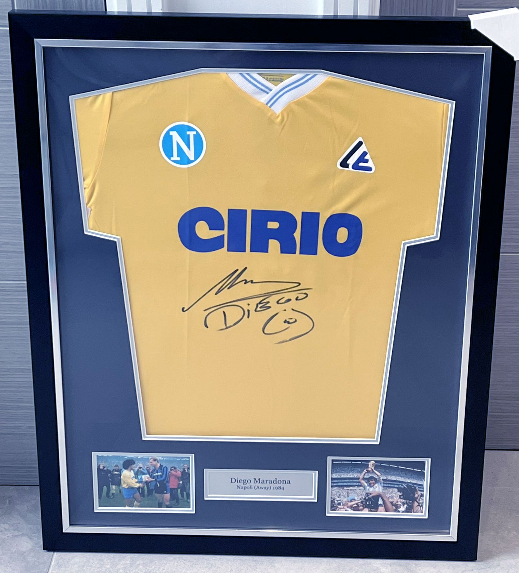 Hand signed Napoli 1984 yellow football shirt by Diego Maradona presented within a stunning black - Image 7 of 21