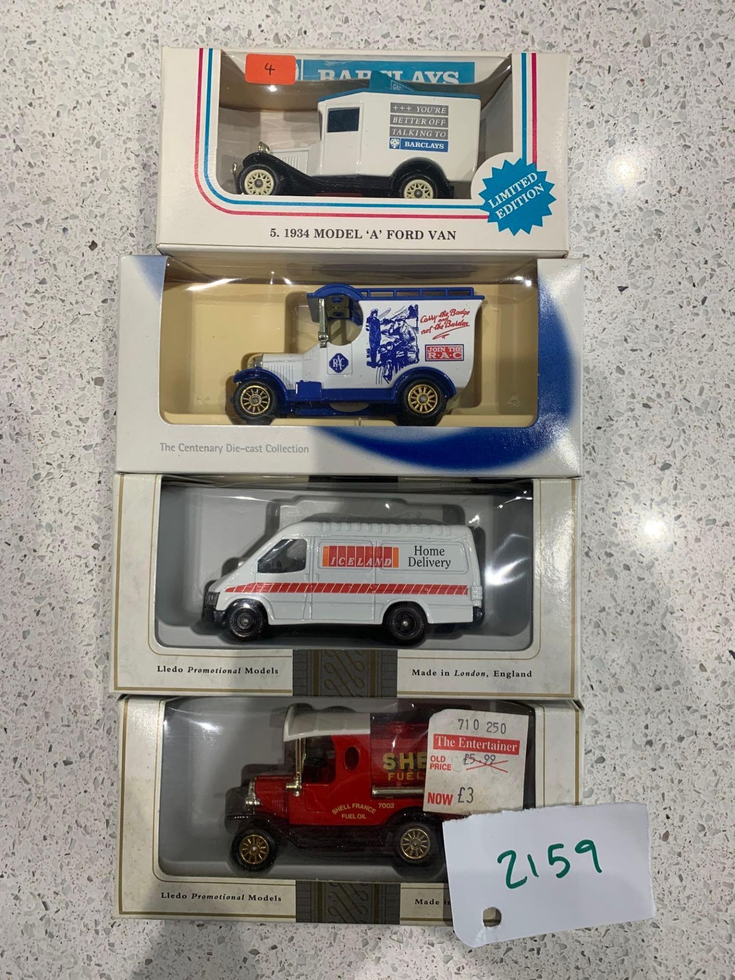 4 X Lledo Days Gone By Promotion 1/43 Scale Vans (1) Barclays Bank (2) RAC (3) Iceland Home