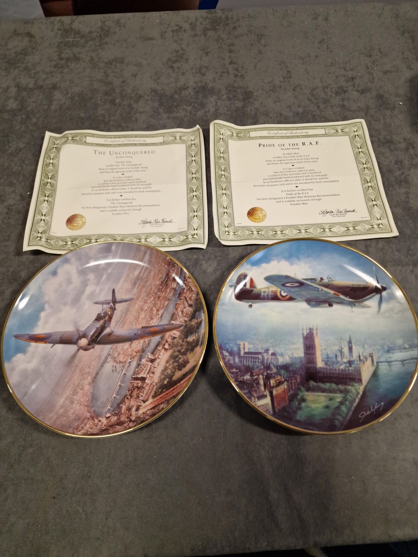 2 x John Young limited edition fine porcelain commemorative wall plates each detailed verso (1)