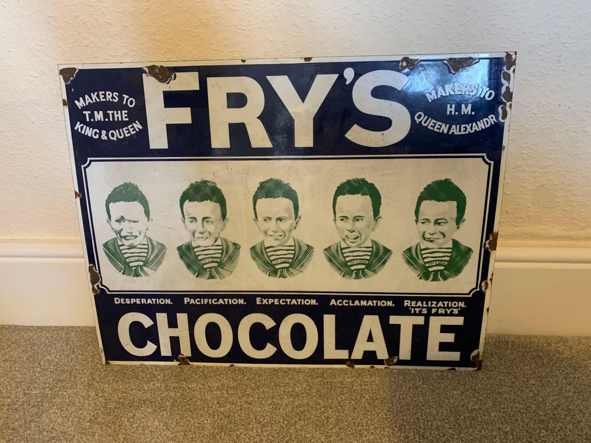 Cadbury Superb Fryâ€™s ChocolateÂ Enamel Sign Large Version, By Chromo Of Wolverhampton, Single-