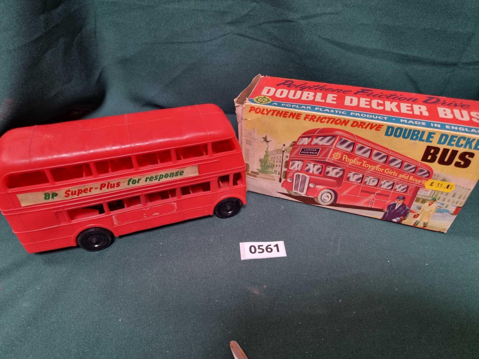 Poplar Plastics Polythene Friction Drive Double Decker Bus In Box Made In England With Original Box