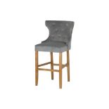 Barista Grey Velvet Tufted High Bar Stool, Makes An Ideal Addition To Your Bar Or Kitchen Area The