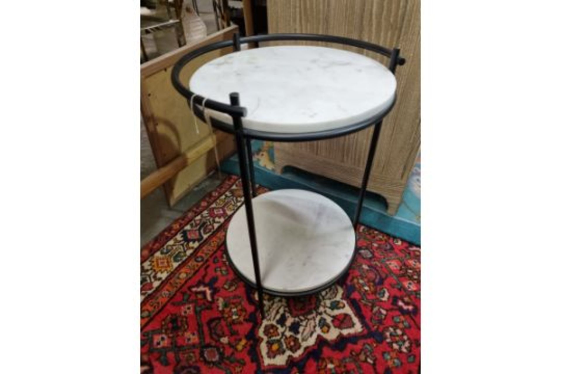 Marisa Marble Two Tier Side Table On Black Metal Frame W 370mm H 550mm SR114 This Item Is Either