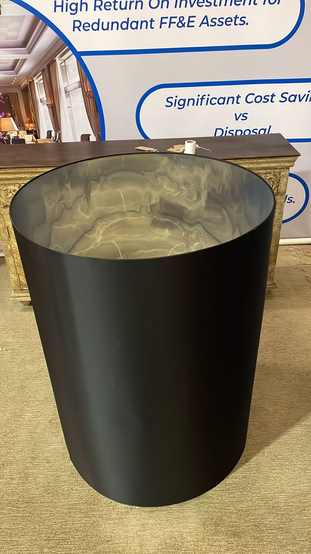 Oversized satin black cylinder shade mirrored lining 900 (D) x 1200mm (H)