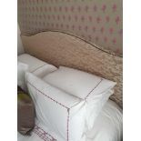 Headboard Handcrafted With Nail Trim And Padded cream & beige Woven Upholstery