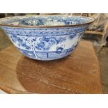 Maitland Smith Hand Made Porcelain Chinoiserie Bowl Elaborately Decorated With Children Playing,