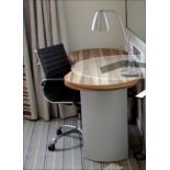 Curtis Contemporary desk Canela effect slab and aluminium coated metal modesty panels with ball