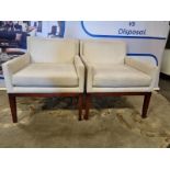 A Pair Of Linen Fabric White Arm Chairs 68 X 60 X 80cm