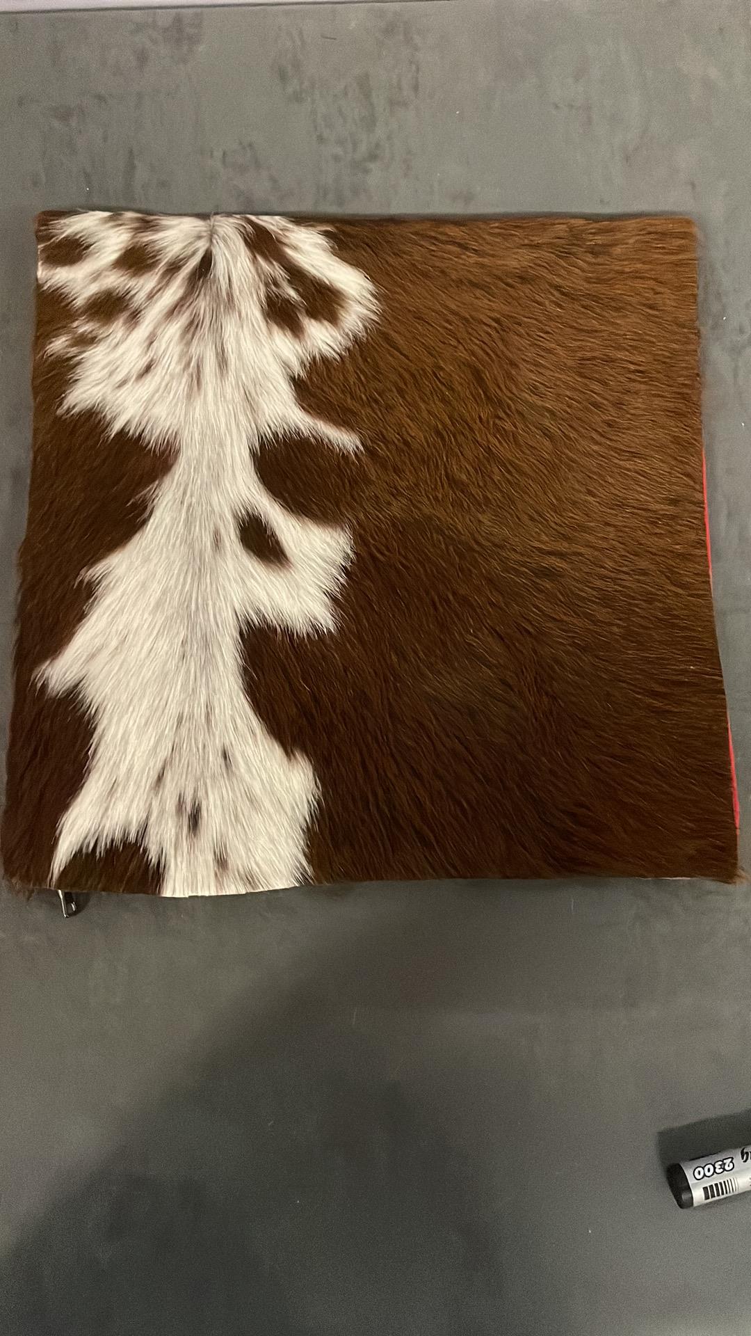 A Pair Cushion Cowhide Leather Cushion Cover 100% Natural Hide Handmade Cover With A Red Velour Back - Image 6 of 6