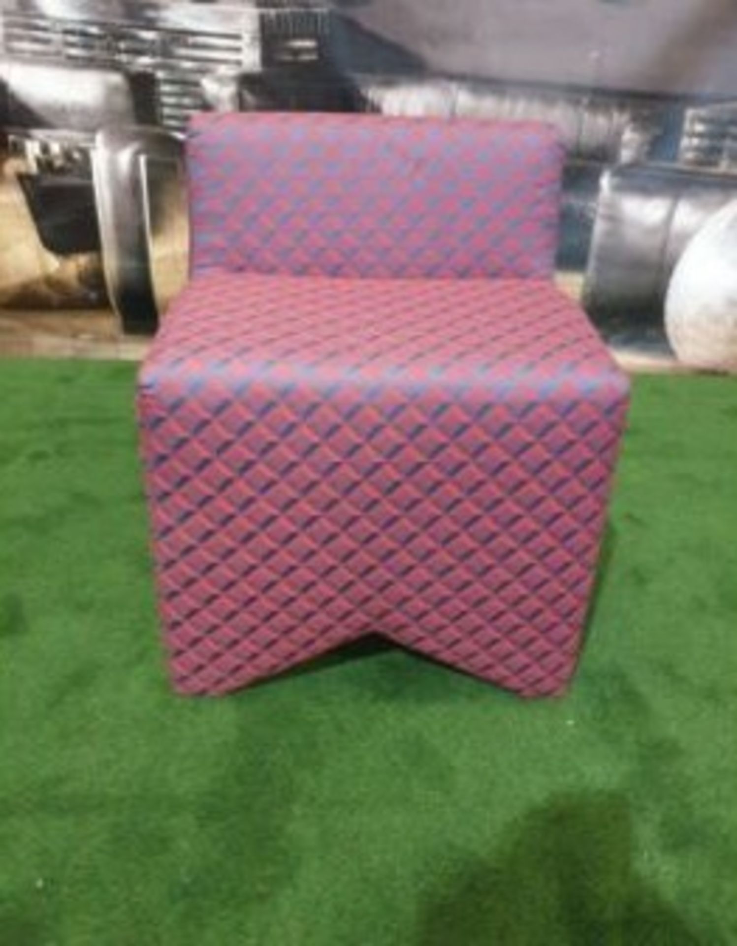 Designer Inspired Low Level Chair In Blue & Pink Patterned Upholstery 50 x 33 x 64cm (ST37) This