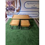 A nest of 3 Wooden tables on black metal frame comprising of 1 x coffee table 118cm x 60cm x 43 cm &