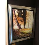 Framed Lithograph Silver Frame Depicting Trees 85 x 65cm