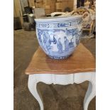 Maitland Smith Hand Made Porcelain Chinoiserie Blue And White Fishbowl Elaboretly Decorated With