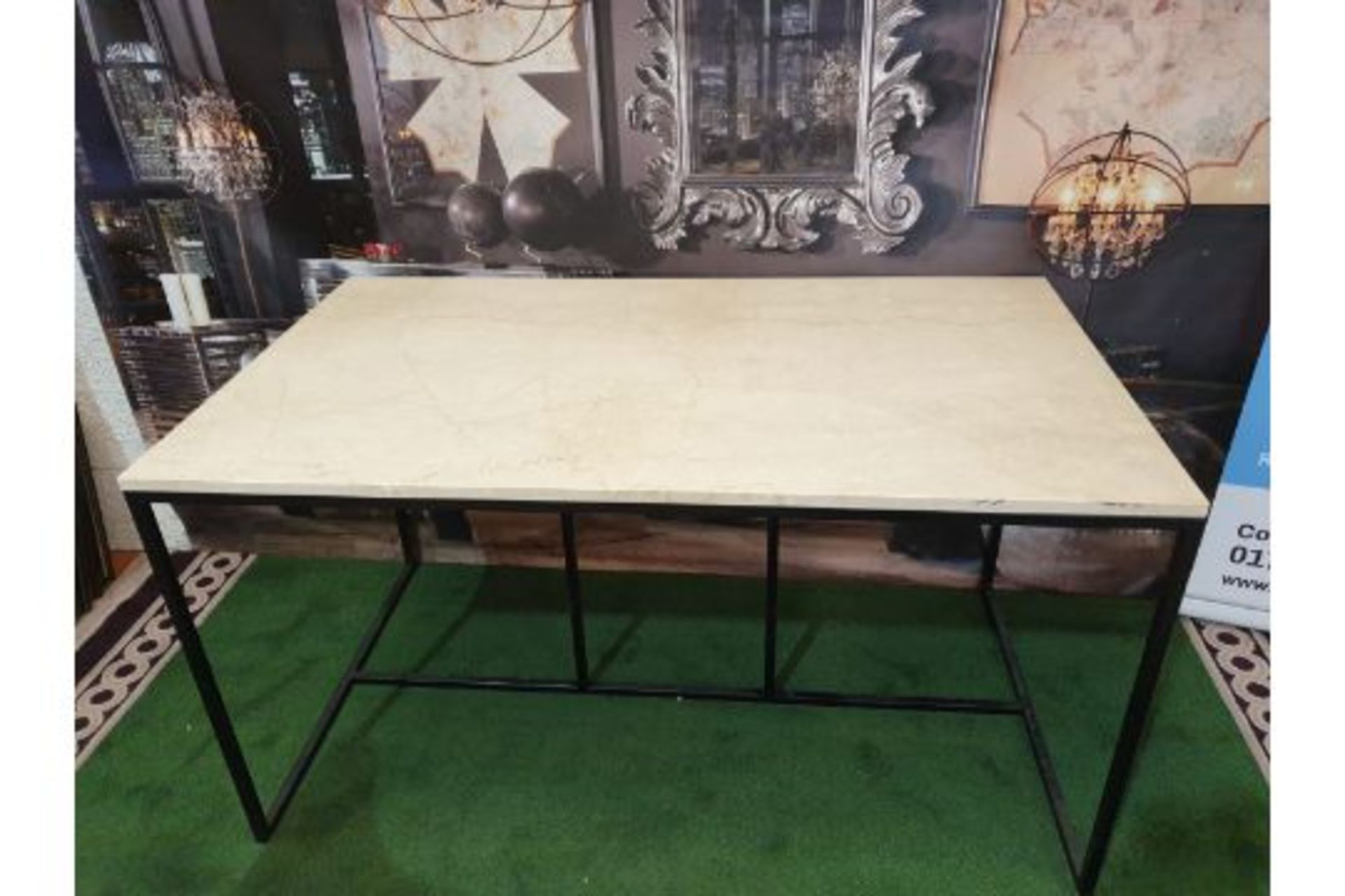 Dining Table With Marble Top Mounted On Metal Frame 140 x 80 x 75cm (ST19) This Item Is Either Ex - Image 2 of 7