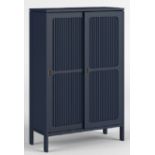 Reed Cabinet- Finished In Midnight Blue With Solid Oak Framing And Sliding Doors The Reed Cabinet