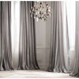 A Pair Of Silk Drapes Fully Lined With Pleated Top Plain Champagne Silk Span 260 X 250cm (Room 198)