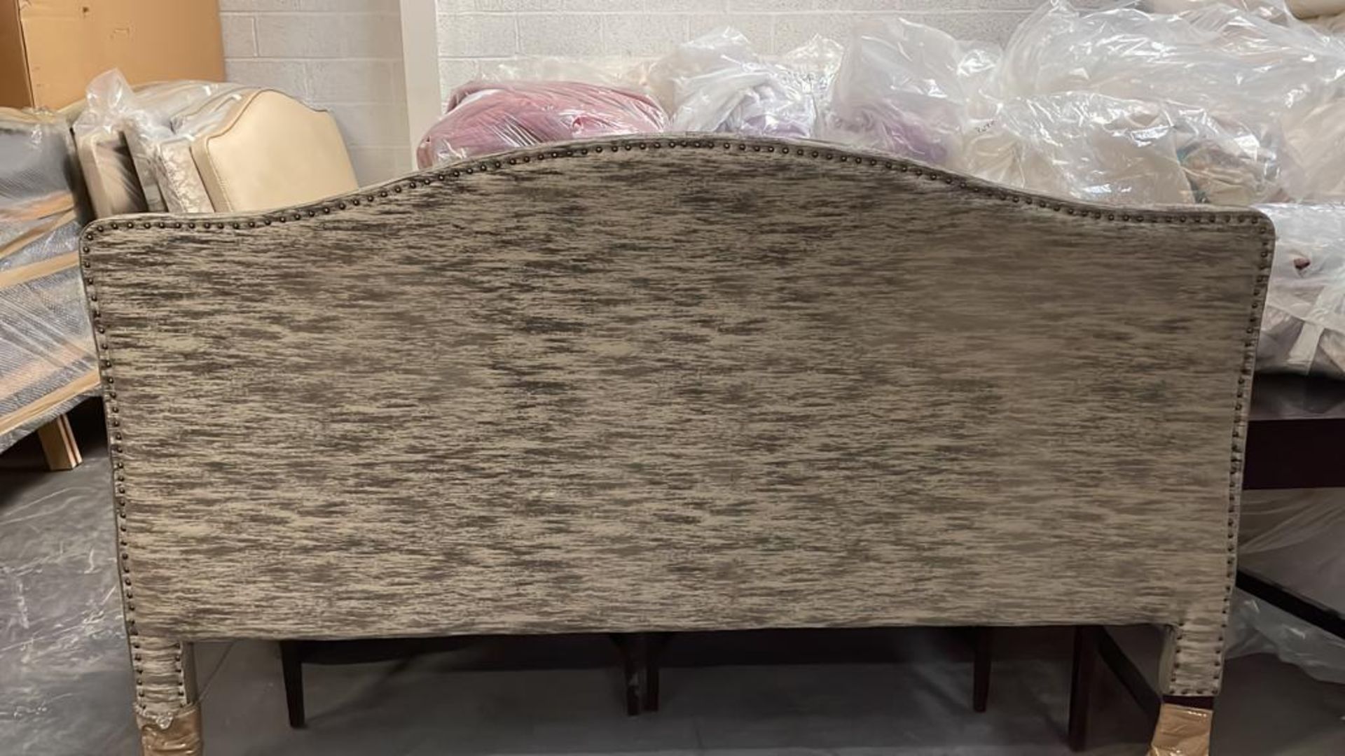 Headboard Handcrafted With Nail Trim And Padded mushroom Upholstery 215 (L) x 132 (H) - Image 2 of 3