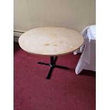 Circular Dining Table Wooden Top On Metal Pedestal Quad Foot Base 108 x 75cm