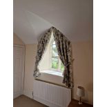 A Pair Of Fully Lined Fire Retardant Embossed Drapes Mitre Ophelia Juliette Blue Fabric Cream With