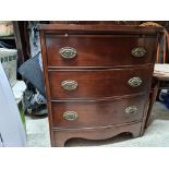 A George III Style Mahogany Bowfront Chest With Three Long Graduated Drawers, On Splayed Bracket