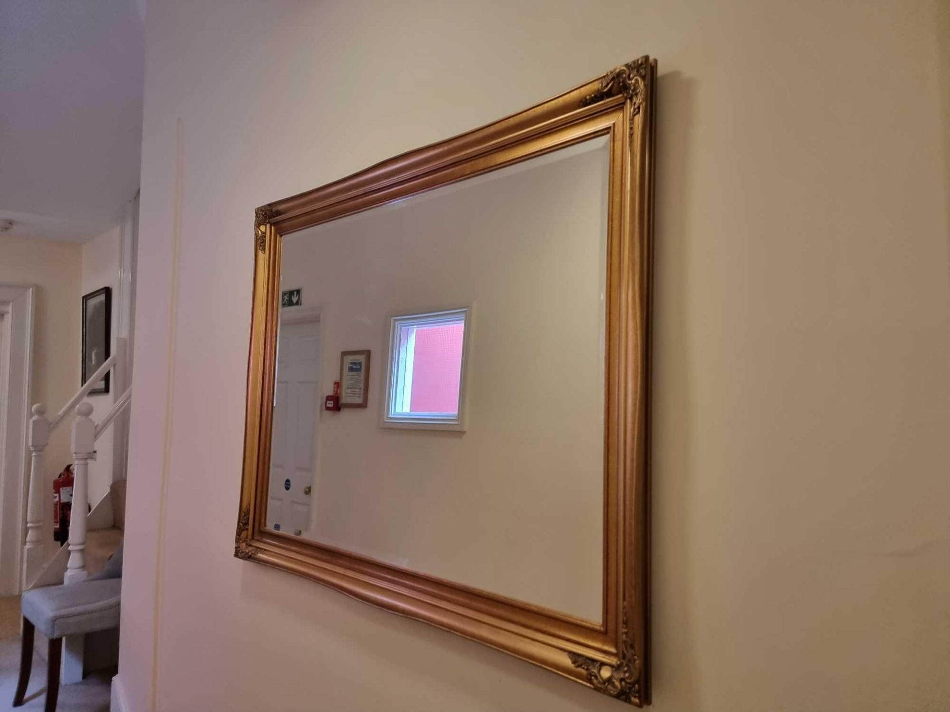 Large Mirror Gilded Stuccoed Wood Frame Bevelled Mirror Plate 140 x 109cm - Image 4 of 4