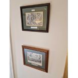 A Pair Of Framed Black And White Print Of Antique Etchings Of A Pheasant Shoot And A Fishing Etching