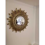 Convex Mirror With Leaf Detail Gold Frame 42 Cm Inspired By Classical Art And Architecture, The